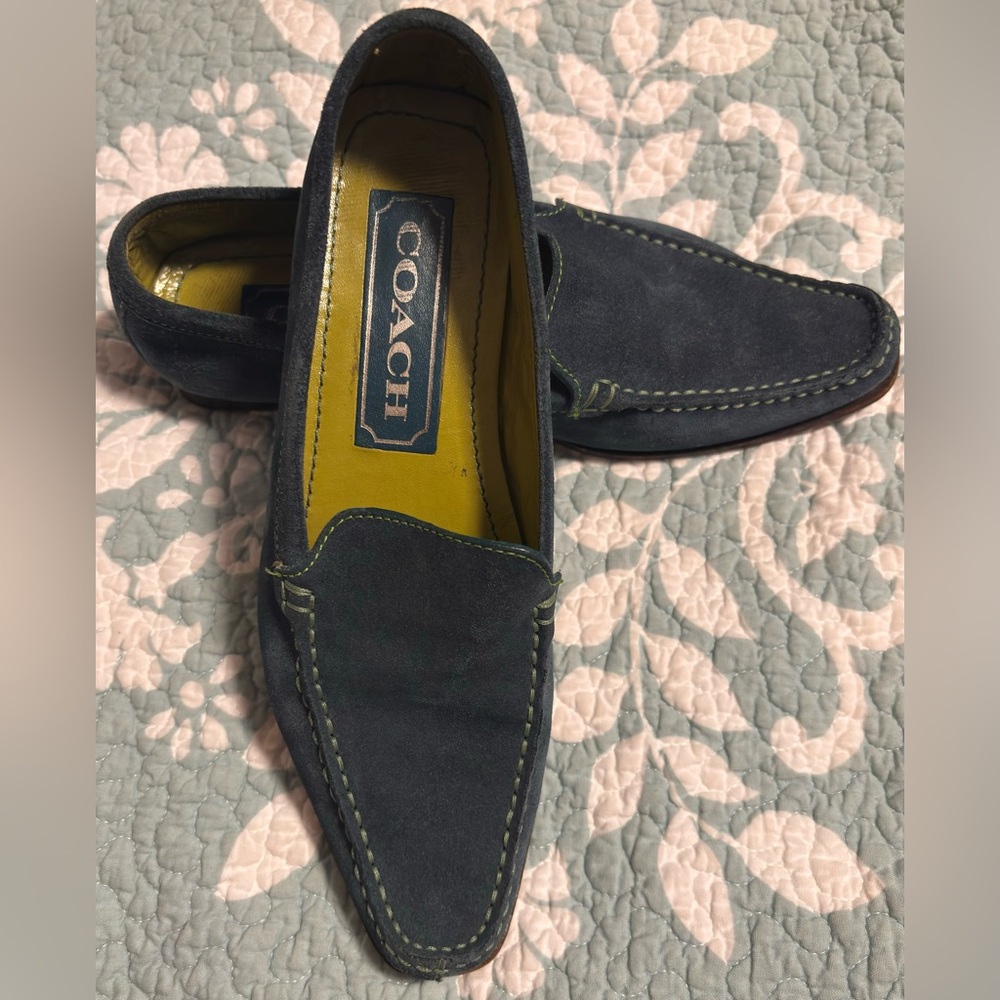 Coach Delayne Teal Green Suede Loafers  5B